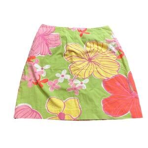 Lilly Pulitzer Vintage Skirt Womens Size 6 Hibicus White Label Green Yellow Pink